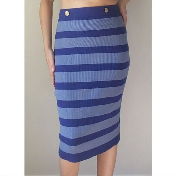 L'AGENCE Striped Knit Pencil Midi Skirt - Picture 1 of 6